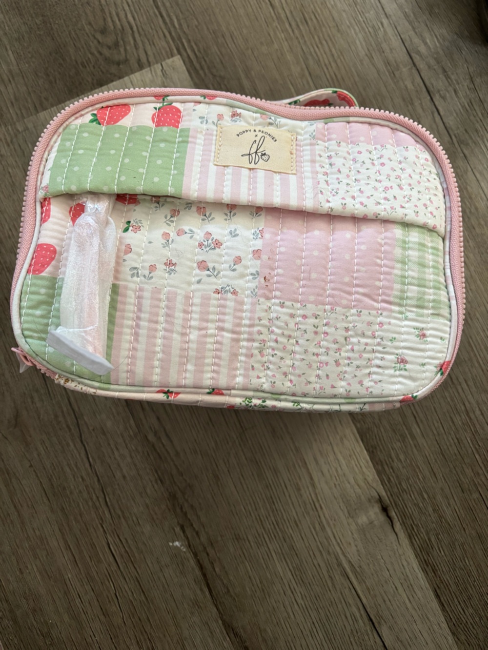 Poppy & Peonies Pink and Green Quilted Strawberry Pouch